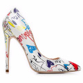 2020 New arrival Fashion stiletto high heel patent leather  pointy toe printed  women dress shoes